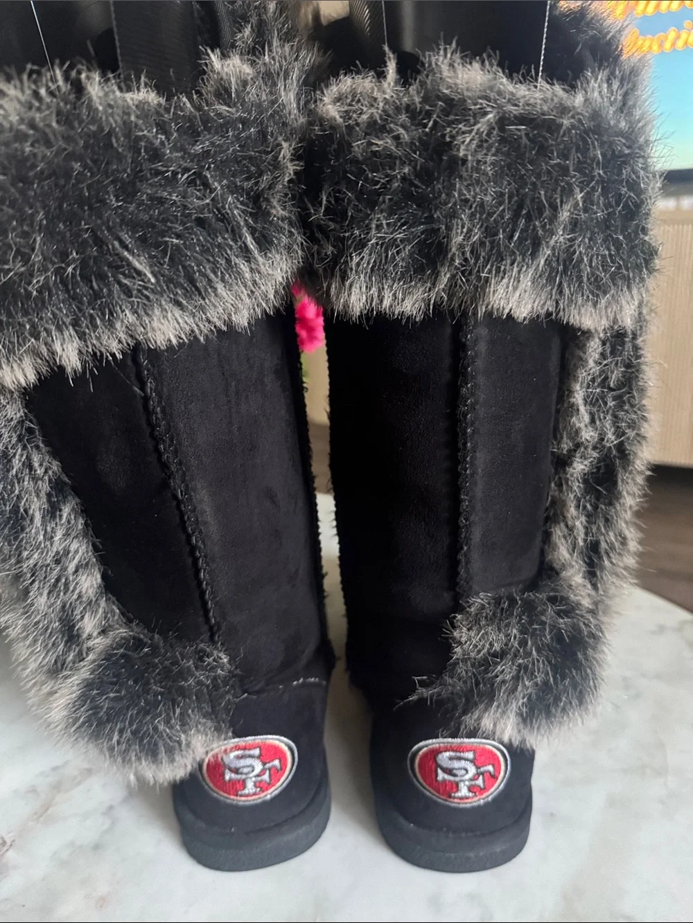 San Francisco 49ers Faux Fur Black Suede Winter Boots